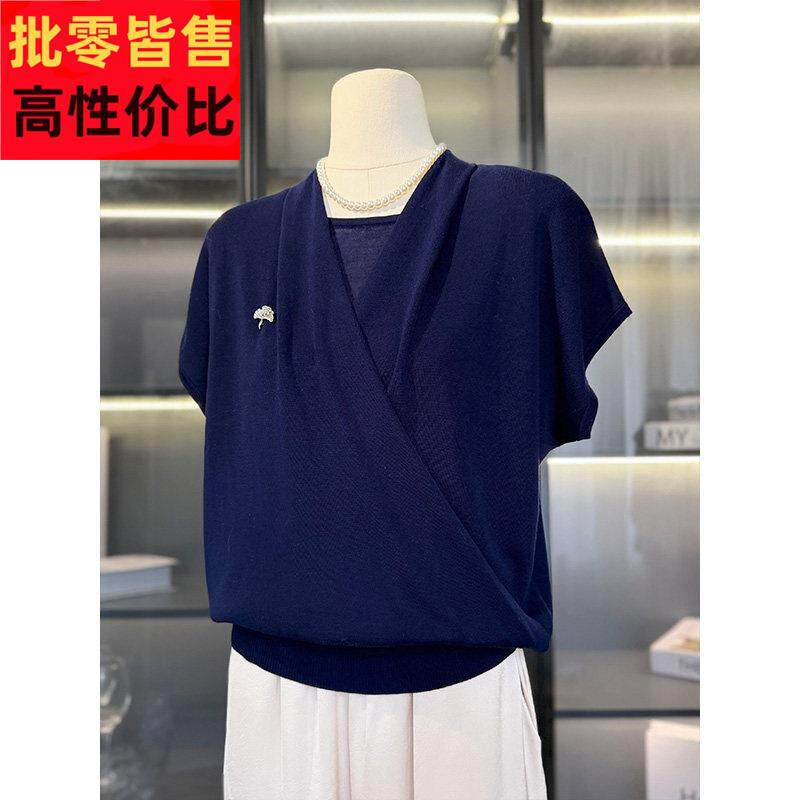 妈妈气质冰丝短袖T恤中年女装夏装母亲节礼物中老年假两件上衣服