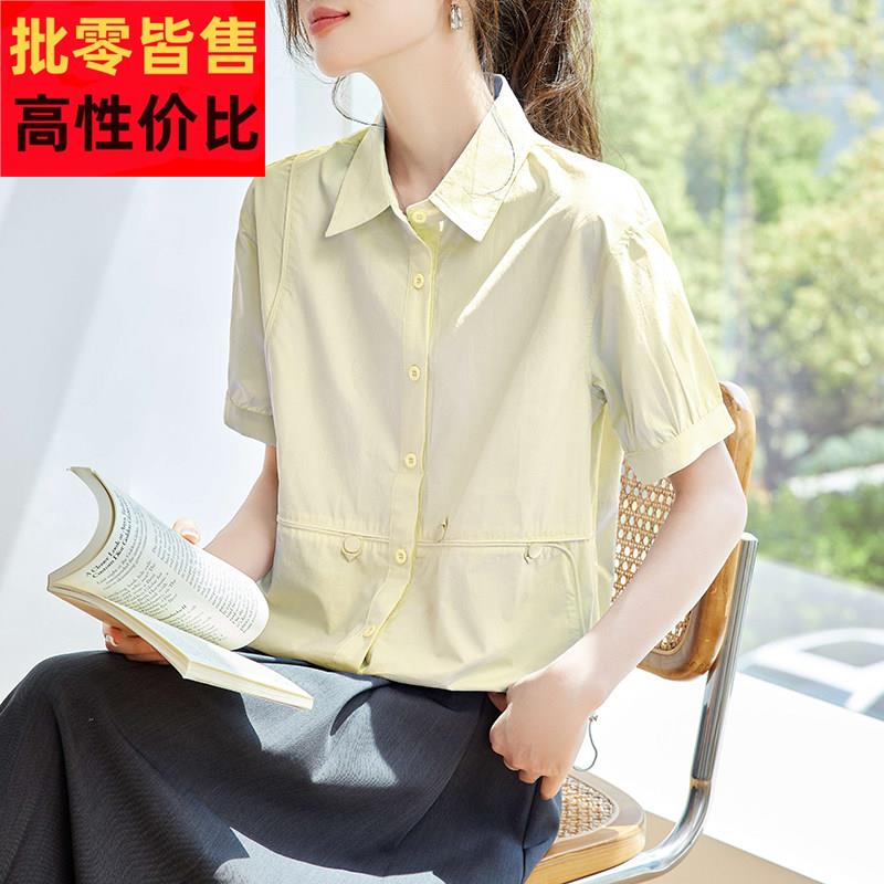 时尚显瘦百搭减龄衬衫上衣2025夏季新款小个子短袖纯棉衬衫短款女