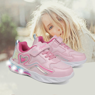 外贸春秋女童鞋闪灯鞋LED莎莎公主儿童运动休闲发光鞋韩版亮灯鞋2