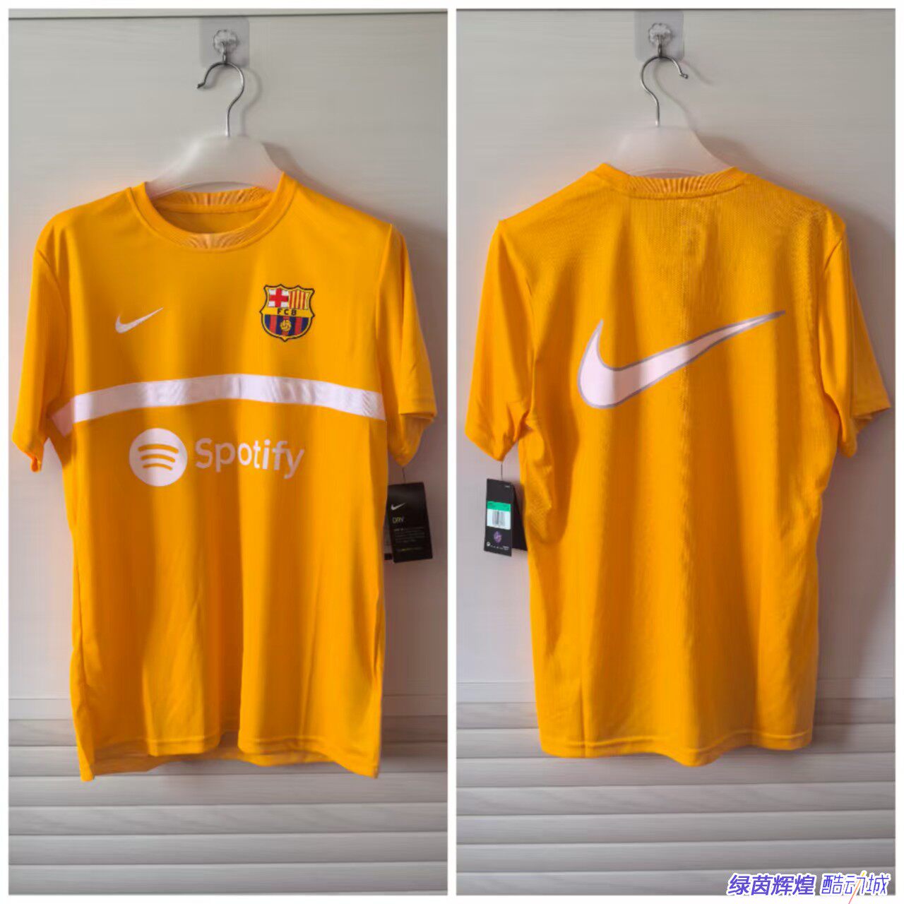 CT4743耐克NIKE巴塞罗那DIY广告足球巴萨热身服短袖运动训练T恤