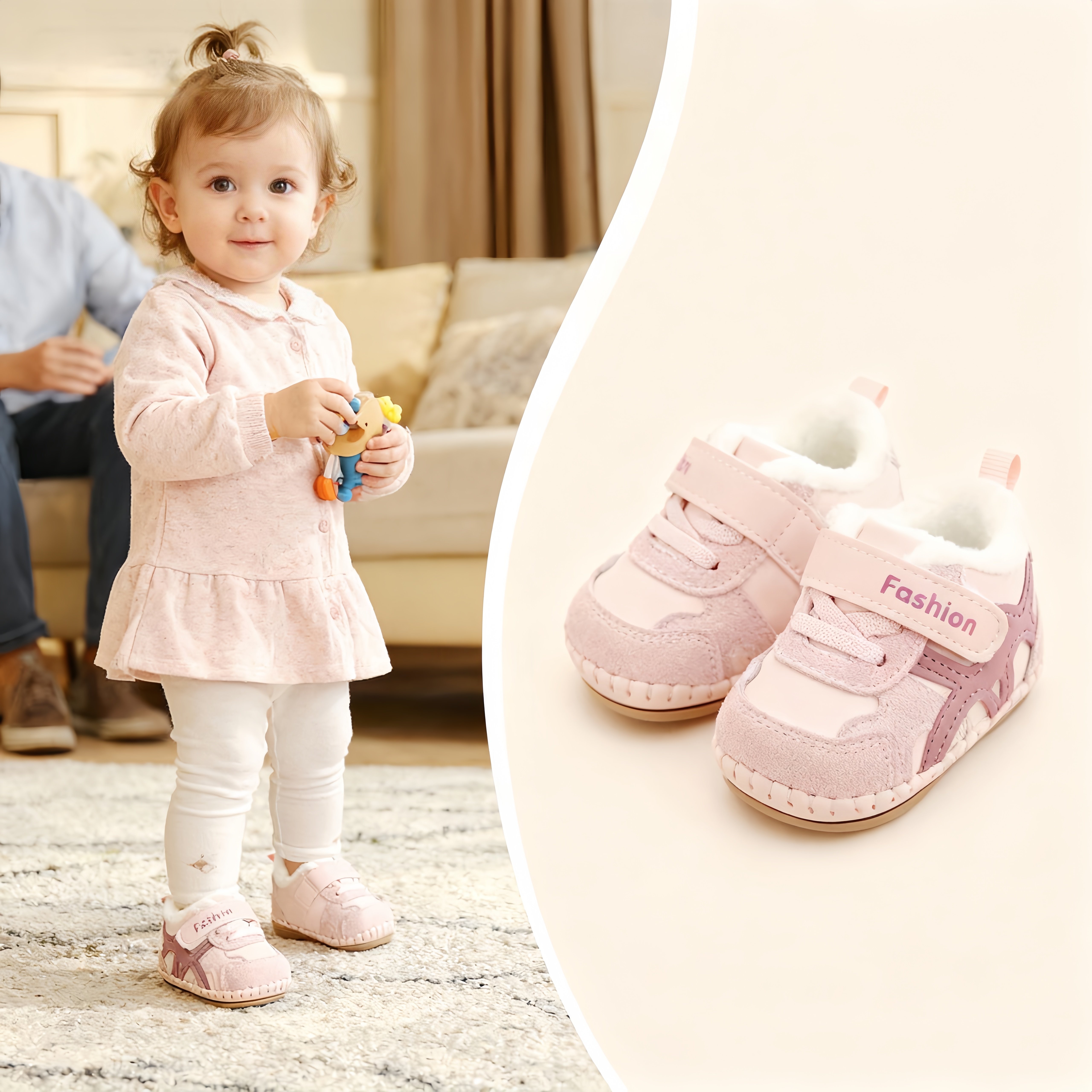 冬季0-1岁加厚婴儿鞋子6-12个月宝宝拼色百搭防滑软底加绒学步鞋