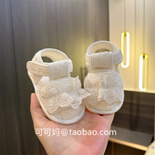 12个月布鞋 婴儿凉鞋 不掉 防滑3 夏季 女宝宝公主纯棉软底学步鞋