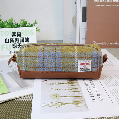 简约纯色哈里斯大格子拼接笔袋