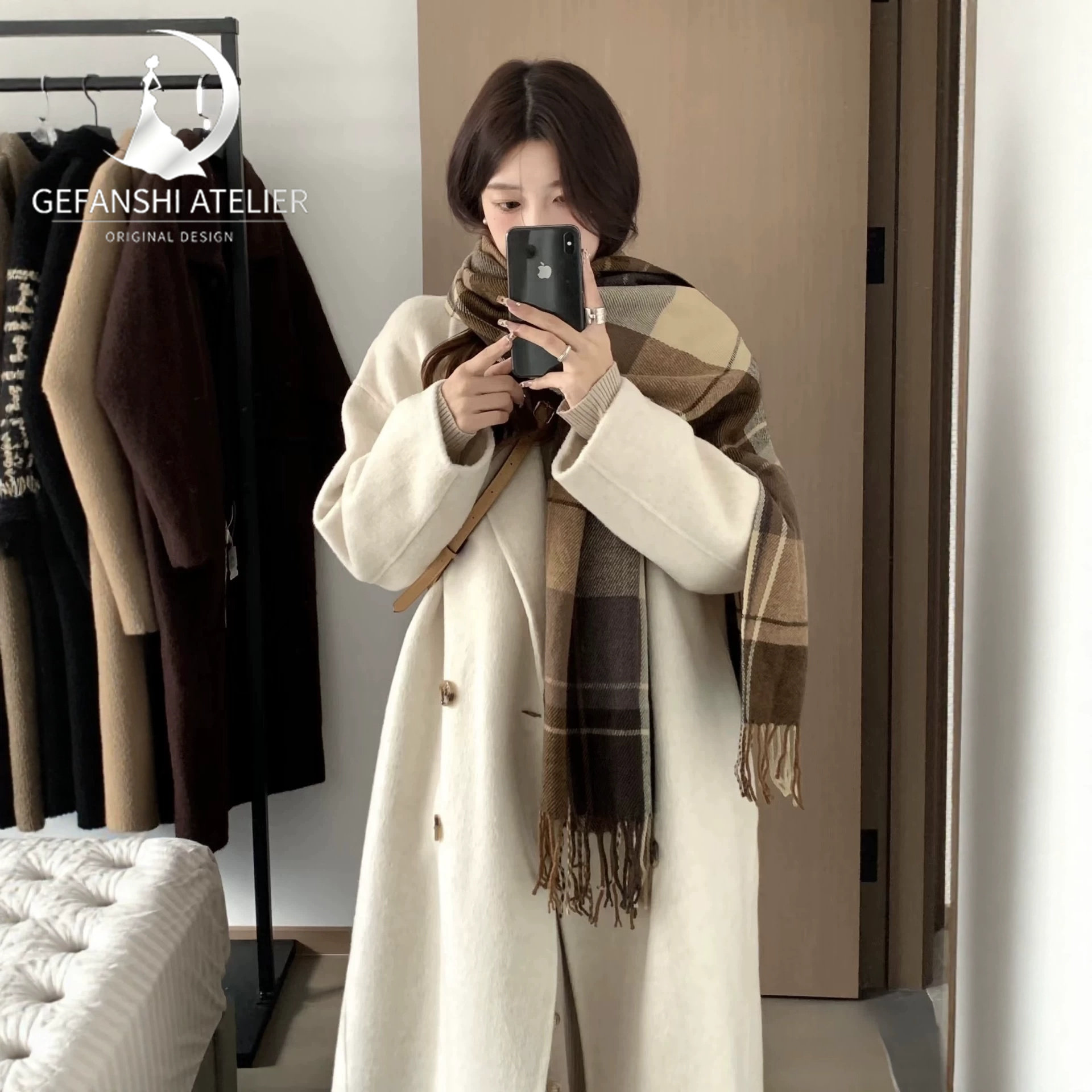 德国燕麦色双面羊绒大衣女中长款2026秋冬新款韩版茧型羊毛呢外套