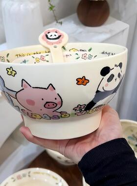馨舒家居熊猫餐具套装ins可爱动物餐盘面碗酸奶碗花朵菜盘马克杯