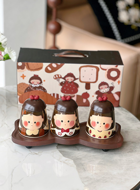 卡通可爱陶瓷调味料收纳罐厨房盐罐鸡精罐套装家用调料瓶乔迁礼物