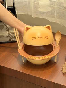 家用陶瓷盘子创意可爱猫咪泡面碗高颜值水果盘沙拉碗儿童生日礼物