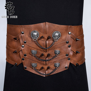 正品蒸汽朋克女复古风腰封中世纪pu皮宽腰带cosplay束腰男士配饰