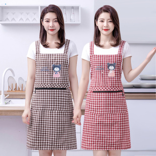 棉布围裙女士时尚 厨房家用做饭用围腰透气上班罩衣耐脏背带工作服
