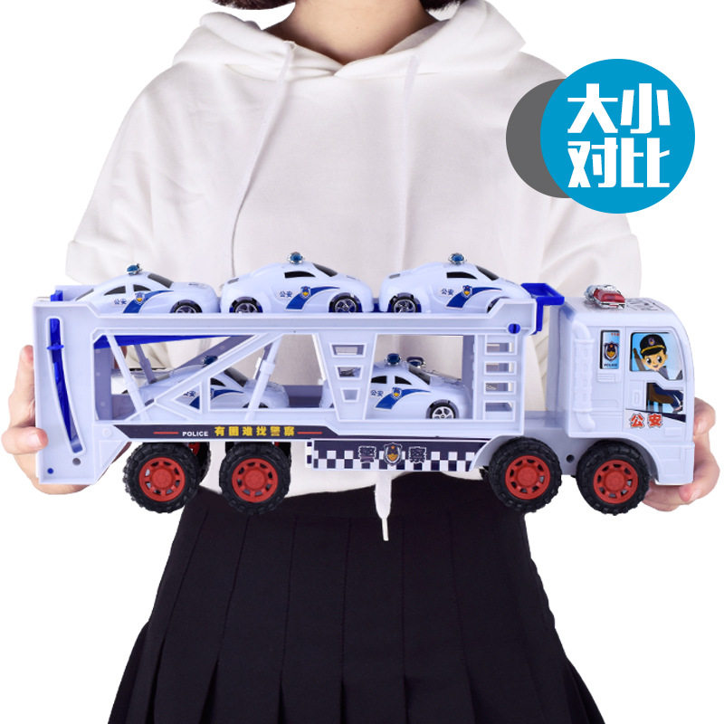 警车双层运输平板集装仿真卡车