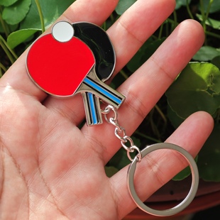 乒乓球双拍钥匙链刻字定制小礼品金属钥匙扣纪念品团队礼物刻logo