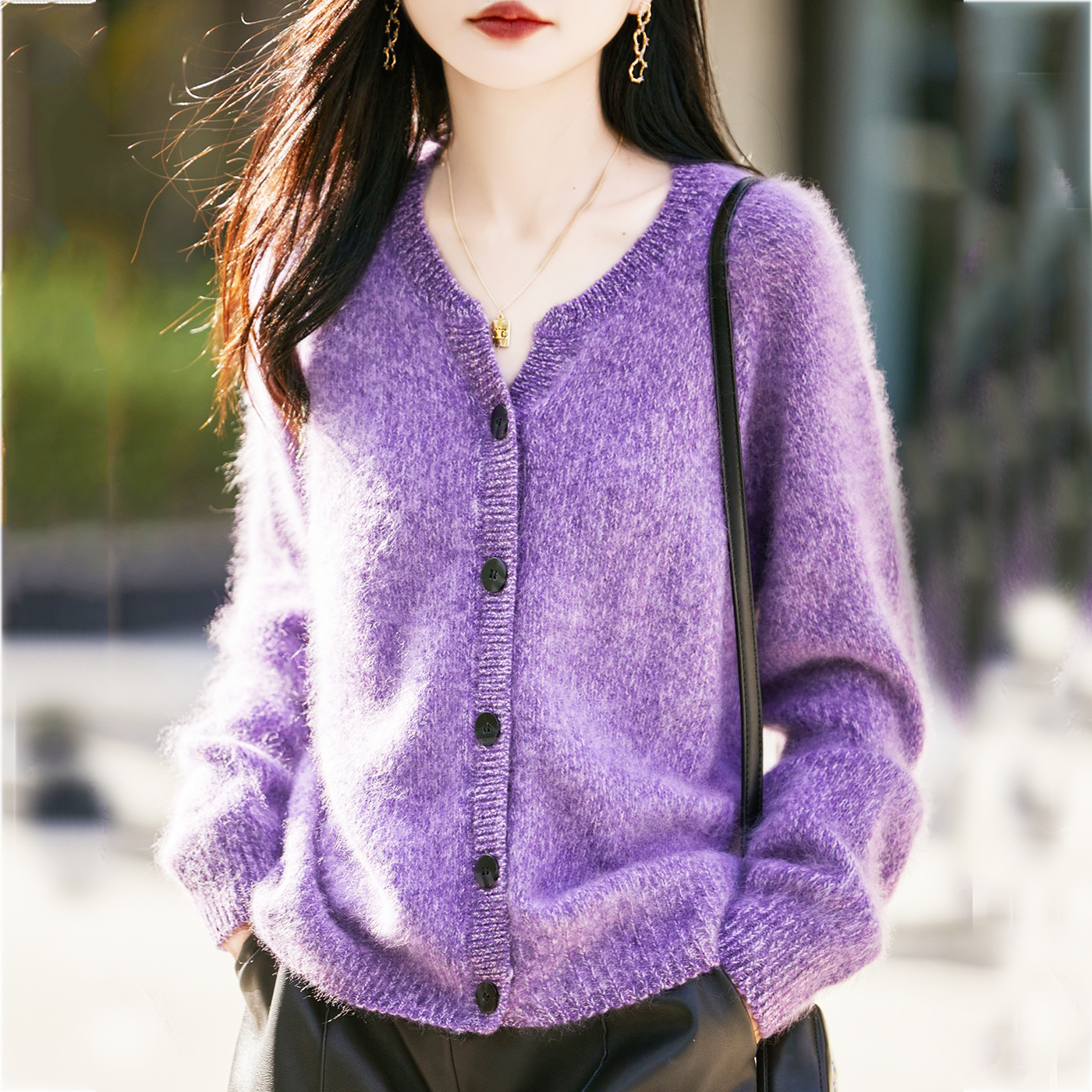 日系甜美慵懒韩系温柔夹花纱毛衣