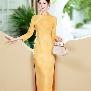 新中式 国风古法民国表演出走秀旗袍年轻醋酸缎面气质喜婆婆妈答谢