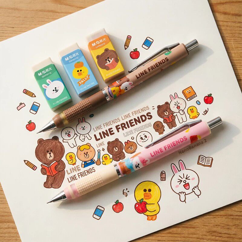 晨光LINEFRIENDS限定自动铅笔0.5布朗熊可妮兔小学生高颜值0.7mm