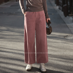 百搭休闲直筒裤 宽松阔腿裤 子女新款 帛色2026初春粉色全棉灯芯绒裤