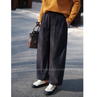 做旧复古风九分裤 2026初春新款 女款 宽松休闲阔腿裤 青金色 棉麻女裤