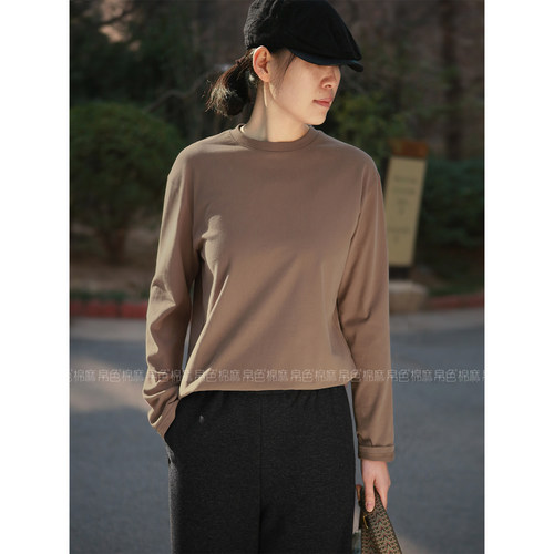 春秋T恤女长袖全棉磨毛宽松圆领