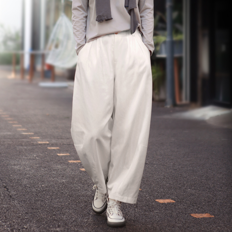 杏白休闲帛色松紧气球裤