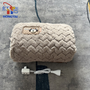 新款红泰热水袋双插手可爱毛绒绒暖宝宝可拆洗大枕暖宫暖腰暖手宝