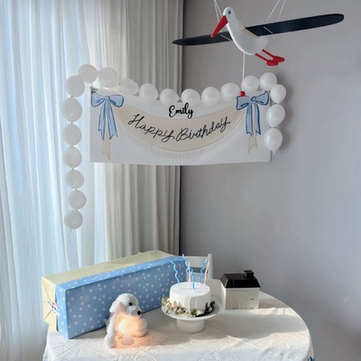 birthday decorations定制名字生日挂布蝴蝶结背景墙横幅拍照道具