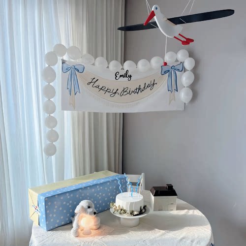 birthday decorations定制名字生日挂布蝴蝶结背景墙横幅拍照道具