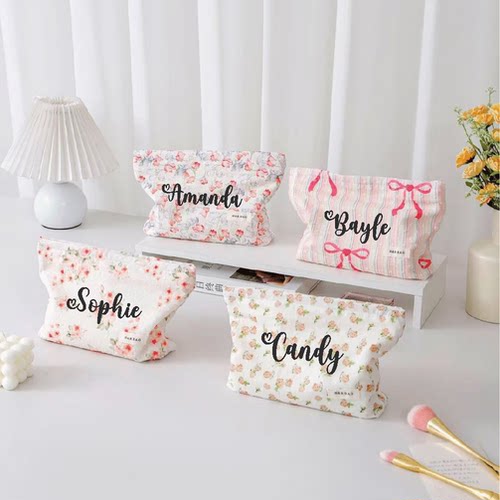 Custom Makeup Bag 定制名字小清新碎花化妆包伴娘礼物旅行收纳包