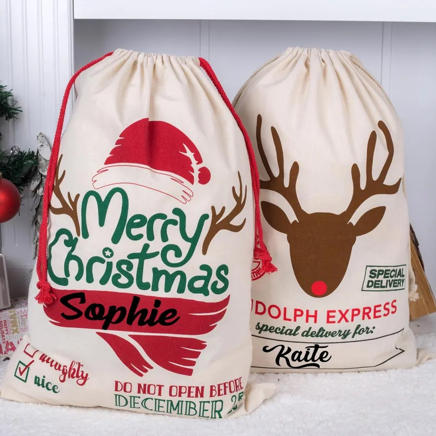 Personalized Santa Sack 定制名字圣诞老人袋家庭圣诞礼物袋装饰