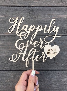 Happily Ever After定制新娘新郎名字首字母婚礼订婚结婚蛋糕插牌