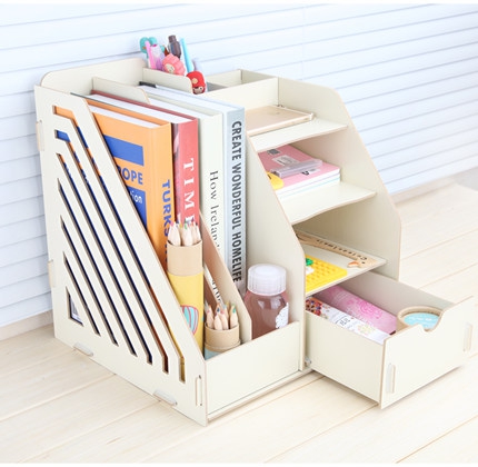 DIYA4文件架大号桌面抽屉式收纳盒创意文件盒木制置物架