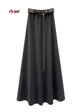 骊枥加厚针织a字裙 复古百搭秋冬半身裙女 高腰显瘦通勤长裙809