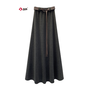 骊枥加厚针织a字裙 高腰显瘦通勤长裙809 复古百搭秋冬半身裙女