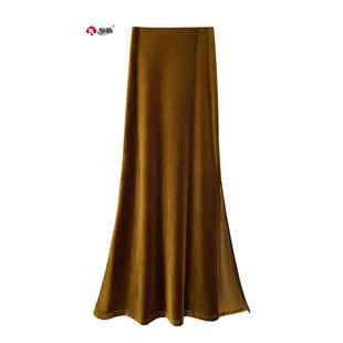 骊枥侧开叉丝绒鱼尾裙 百搭通勤半身裙女春款 高腰显瘦包臀长裙88