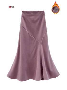 骊枥·LL3829 柔软毛呢鱼尾裙女秋冬 拉链拼接显瘦长裙包臀半身裙