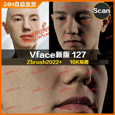 XYZ/Vface新版ZBrush写实高清扫描模型头16K皮肤贴图Diana127