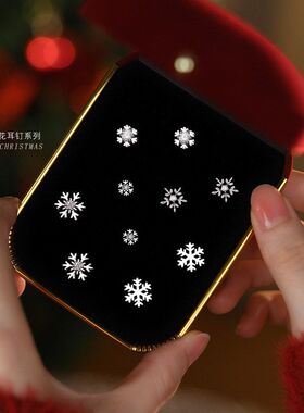 S925纯银雪花系列耳钉女时尚轻奢设计感圣诞秋冬高颜耳饰礼物
