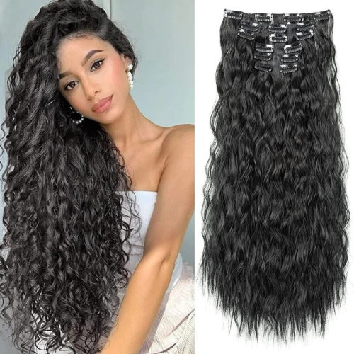 6-Piece Clip Type 16 Clip Synthetic 22Inch Water Wave Hair
