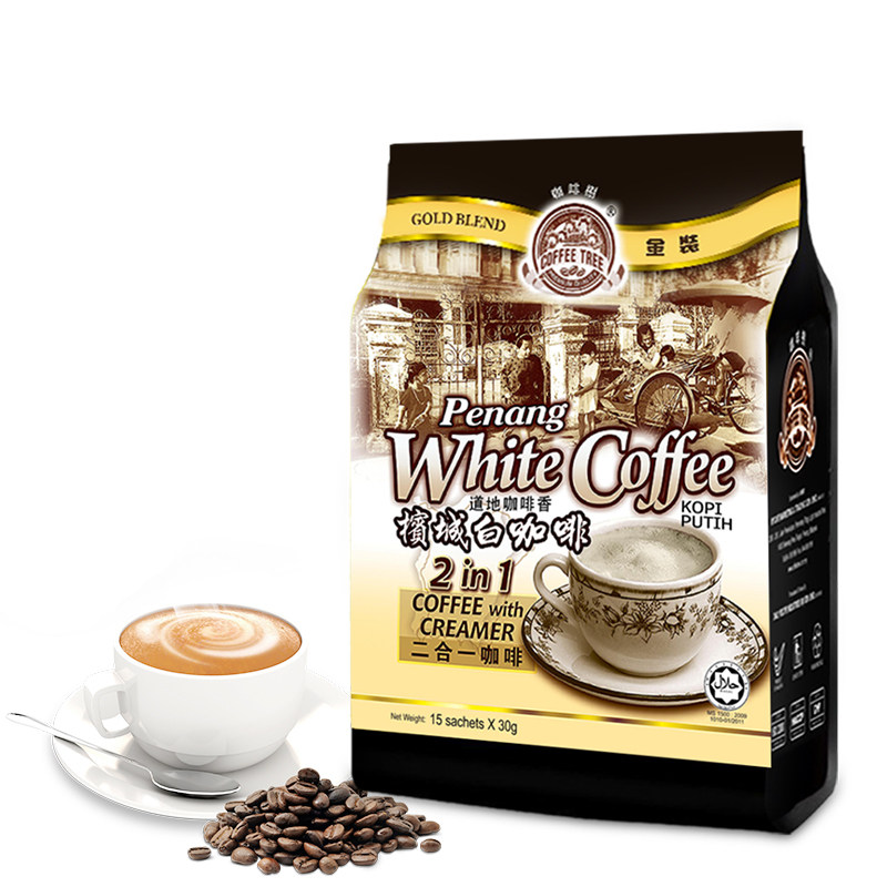 马来西亚进口咖啡树槟城二合一速溶白咖啡咖啡粉450g 全国包邮