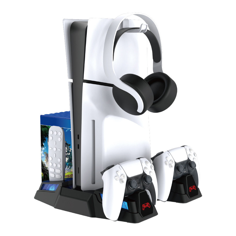 PS5/slim通用散热风扇底座 PS5多功能支架充电底座带碟片收纳架