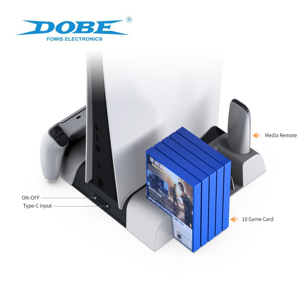 P5主机带灯多功能散热底座+碟片收纳架PS5游戏手柄双座充