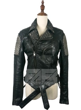 好莱坞 Los Angeles 铆钉真皮鼻祖级大神 镶嵌铆钉牛皮机车皮衣S