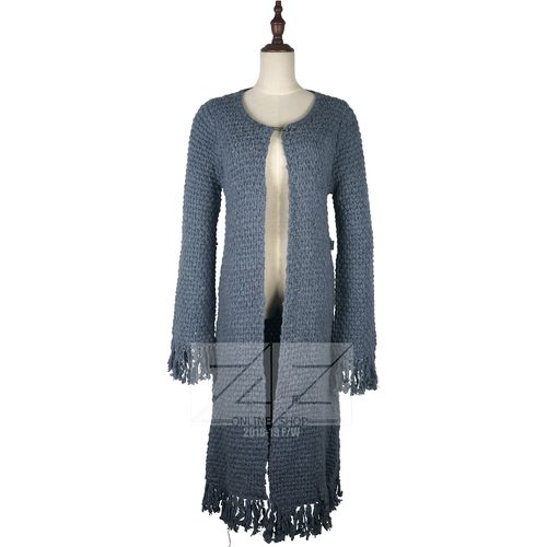 意大利深灰色流苏边别针毛衣