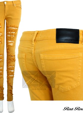 Rat Roen 日本暗黑 明黄色 破洞牛仔裤 Ripped Skinny Jeans 现货