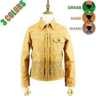 FC油蜡无涂纯牛皮613机车 阿美咔叽 复古男真皮衣 沙黄色M