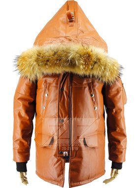 木村黄色牛皮羽绒服 长款真皮羽绒 貉毛领 大皮帽 N3B N-3B