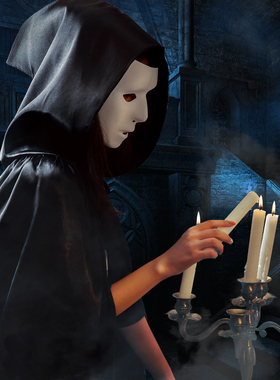 万圣节服装成人儿童黑色斗篷披风男巫师袍死神吸血鬼cosplay道具