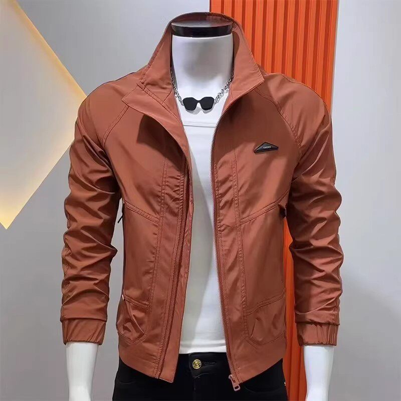 春秋新款男士夹克外套时尚高级感立领韩版修身休闲帅气百搭上衣潮