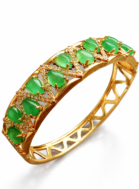 WACAHOO金镶玉绿色玉石胖子手镯