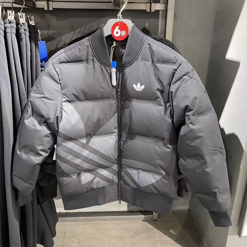 Adidas阿迪达斯三叶草男女外套棒球领大标保暖羽绒服 JL8409
