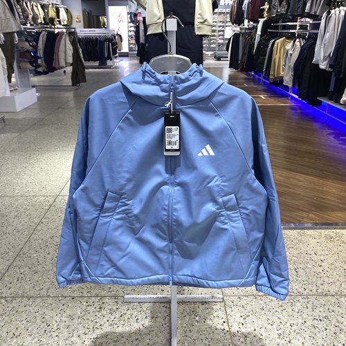 adidas阿迪达斯女外套25冬新款户外连帽跑步训练服梭织夹克KC0087