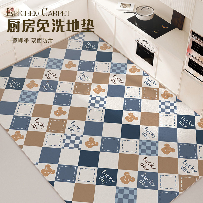 厨房防滑防油防水pvc地垫满铺可擦免洗耐脏大尺寸地毯蓝色灶台垫
